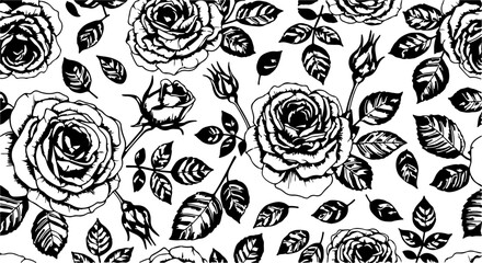Seamless Hand-Drawn Rose Pattern in Vintage Botanical Style

Black and White Rose Flower Illustration Seamless Background

Floral Line Art Pattern with Roses and Leaves