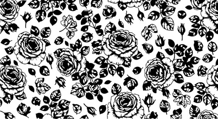 Seamless Hand-Drawn Rose Pattern in Vintage Botanical Style

Black and White Rose Flower Illustration Seamless Background

Floral Line Art Pattern with Roses and Leaves