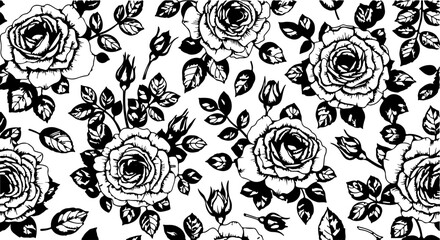 Seamless Hand-Drawn Rose Pattern in Vintage Botanical Style

Black and White Rose Flower Illustration Seamless Background

Floral Line Art Pattern with Roses and Leaves