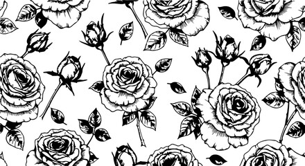 Seamless Hand-Drawn Rose Pattern in Vintage Botanical Style

Black and White Rose Flower Illustration Seamless Background

Floral Line Art Pattern with Roses and Leaves