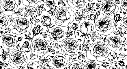Seamless Hand-Drawn Rose Pattern in Vintage Botanical Style

Black and White Rose Flower Illustration Seamless Background

Floral Line Art Pattern with Roses and Leaves