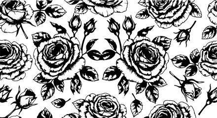Seamless Hand-Drawn Rose Pattern in Vintage Botanical Style

Black and White Rose Flower Illustration Seamless Background

Floral Line Art Pattern with Roses and Leaves