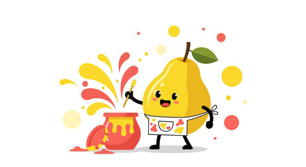 Naklejka premium Cheerful Pear Artist Painting Colorful Artworks With Happy Expression and Fun Design