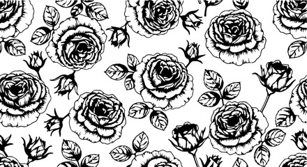 Seamless Hand-Drawn Rose Pattern in Vintage Botanical Style

Black and White Rose Flower Illustration Seamless Background

Floral Line Art Pattern with Roses and Leaves