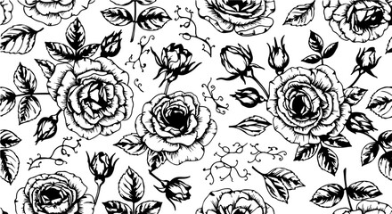 Seamless Hand-Drawn Rose Pattern in Vintage Botanical Style

Black and White Rose Flower Illustration Seamless Background

Floral Line Art Pattern with Roses and Leaves