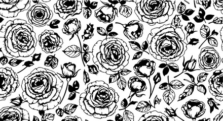 Seamless Hand-Drawn Rose Pattern in Vintage Botanical Style

Black and White Rose Flower Illustration Seamless Background

Floral Line Art Pattern with Roses and Leaves