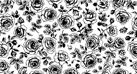Seamless Hand-Drawn Rose Pattern in Vintage Botanical Style

Black and White Rose Flower Illustration Seamless Background

Floral Line Art Pattern with Roses and Leaves
