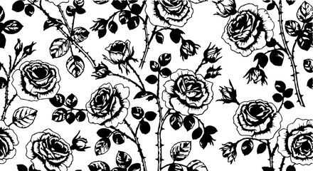 Seamless Hand-Drawn Rose Pattern in Vintage Botanical Style

Black and White Rose Flower Illustration Seamless Background

Floral Line Art Pattern with Roses and Leaves