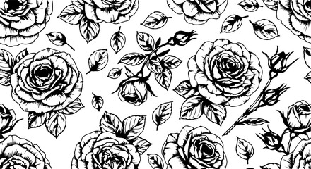 Seamless Hand-Drawn Rose Pattern in Vintage Botanical Style

Black and White Rose Flower Illustration Seamless Background

Floral Line Art Pattern with Roses and Leaves