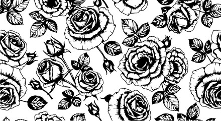 Seamless Hand-Drawn Rose Pattern in Vintage Botanical Style

Black and White Rose Flower Illustration Seamless Background

Floral Line Art Pattern with Roses and Leaves