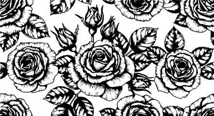 Seamless Hand-Drawn Rose Pattern in Vintage Botanical Style

Black and White Rose Flower Illustration Seamless Background

Floral Line Art Pattern with Roses and Leaves