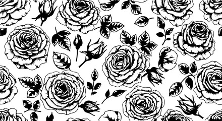 Seamless Hand-Drawn Rose Pattern in Vintage Botanical Style

Black and White Rose Flower Illustration Seamless Background

Floral Line Art Pattern with Roses and Leaves