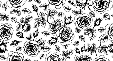 Seamless Hand-Drawn Rose Pattern in Vintage Botanical Style

Black and White Rose Flower Illustration Seamless Background

Floral Line Art Pattern with Roses and Leaves