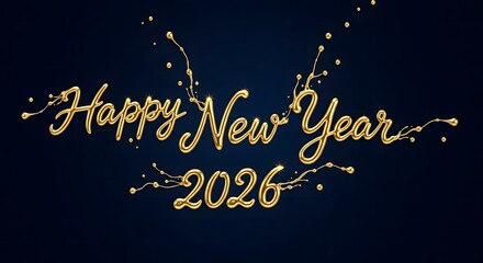 Golden happy new year 2026 text with sparkling light effects