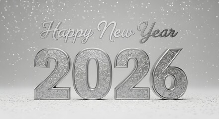 Sparkling silver 2026 happy new year text and numbers
