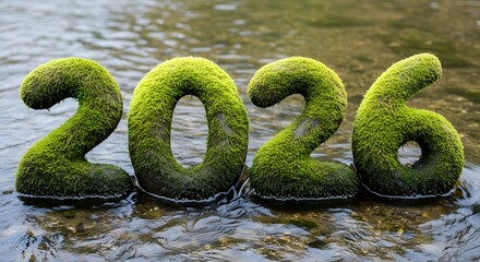 Moss covered numbers 2026 floating in clear water