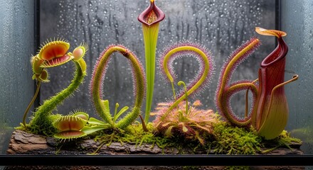 Carnivorous plants arranged to form the year 2026