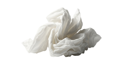 Crumpled used tissue on transparent background representing cold symptoms  
