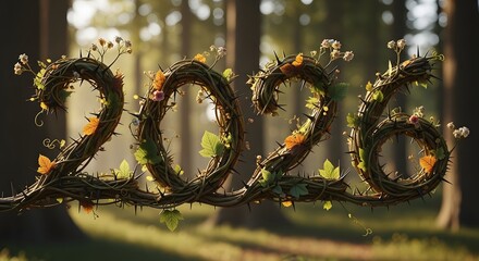 Nature inspired 2026 year number formed from twigs and leaves