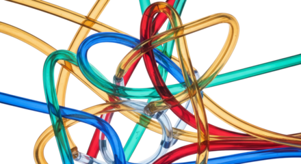Colorful transparent thin hoses intertwined in an abstract pattern  