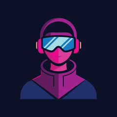 Futuristic Gamer in VR Headset with Glowing Goggles, Immersive Virtual Reality Experience