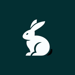 Minimal rabbit logo icon on black background, great for creative studios, organic products, and design firms.