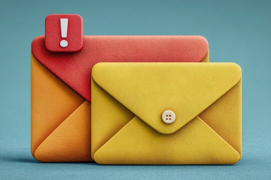 Bright colorful envelopes with alert badge and button, modern communication and notification concept