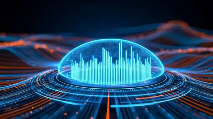 Abstract futuristic digital interface with glowing blue graphs and holographic 3D elements. Concept of big data analytics, technology innovation, and virtual reality in modern business. - Powered by Adobe