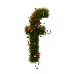 3D alphabetic grass and flower, Christmas wreath letter f lowercase