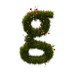 3D alphabetic grass and flower, Christmas wreath letter g lowercase