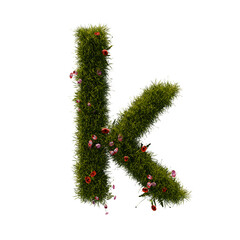 3D alphabetic grass and flower, Christmas wreath letter k lowercase