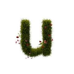 3D alphabetic grass and flower, Christmas wreath letter u lowercase
