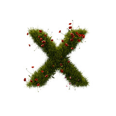 3D alphabetic grass and flower, Christmas wreath letter x lowercase