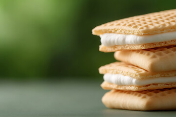 A stack of treats, featuring cream-filled wafers that invite you to a sweet escape.  Perfect for satisfying dessert cravings or brightening your day. A delicious experience!