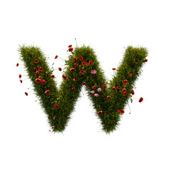 3D alphabetic grass and flower, Christmas wreath letter w lowercase