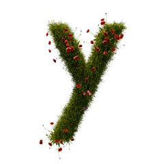3D alphabetic grass and flower, Christmas wreath letter y lowercase