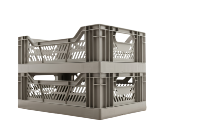 Two stacked plastic storage crates on a transparent background  