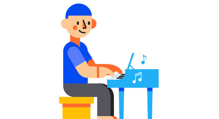 A Person Plays A Bright Blue Piano Creating Melodic Music With Musical Notes