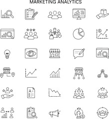 Market Research icon collection set. Containing analysis, consumer behavior,
