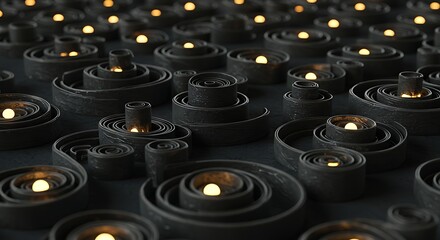Abstract Dark Spirals with Glowing Orbs.