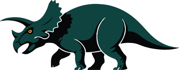 triceratops silhouette vector with frill and horns on orange background