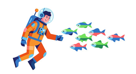 Astronaut Interacting With Underwater Fauna: A Unique And Engaging Illustration