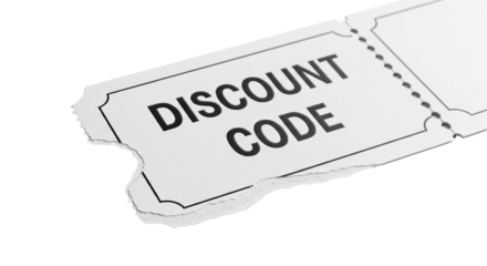 Discount code from torn-off promo ticket on a transparent background  