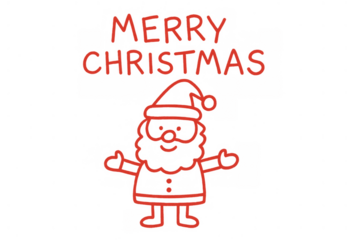 Merry christmas holiday doodle with santa claus outline in red, offering festive wishes on transparent background