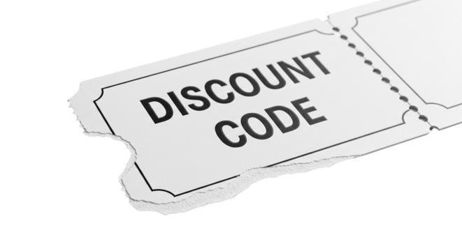 Discount code from torn-off promo ticket on a transparent background  