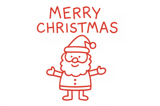 Merry christmas holiday doodle with santa claus outline in red, offering festive wishes on transparent background - Powered by Adobe