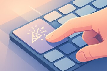 Finger Pressing Celebration Emoji Key on Keyboard Illustration