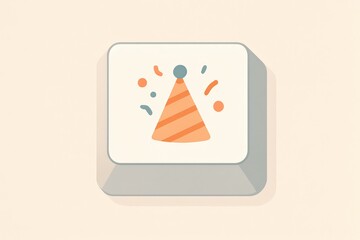 Computer Key with Party Hat Icon and Confetti Design