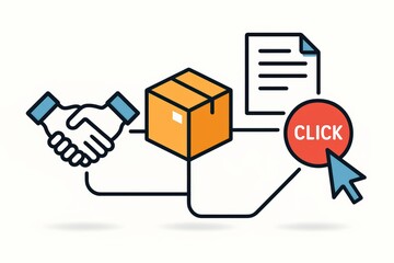 E-Commerce Delivery Concept with Click and Package Icons
