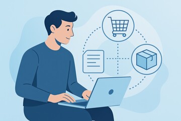 Online Shopping and Delivery Concept with Man on Laptop